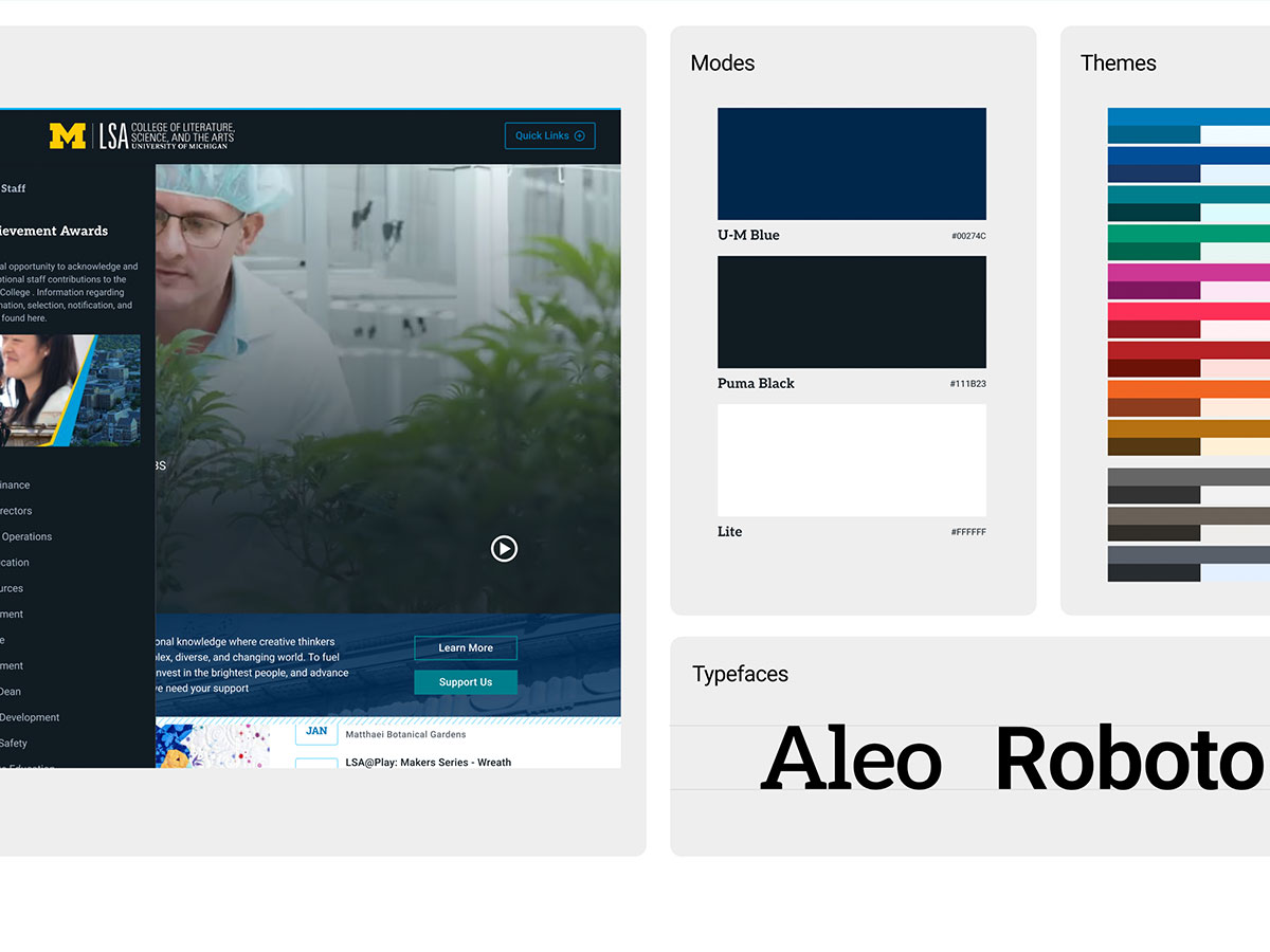 Sample elements of the planned refresh which include a screen shot of a home page, color and type examples.